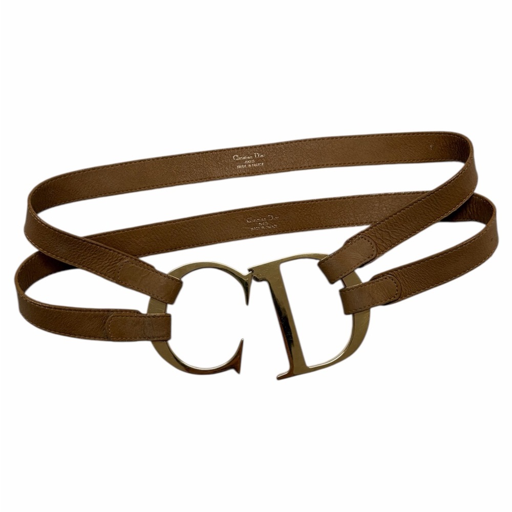 Dior Tan Leather Belt with Gold Buckle